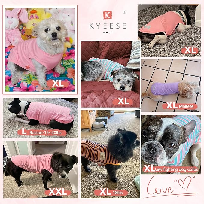 KYEESE 2Pack Dog Shirts Striped for Small Pups Soft Stretchy Pet T-Shirts Lightweight Puppy Tank Top Sleeveless Canine Vest Breathable, X-Large, Green+Pink