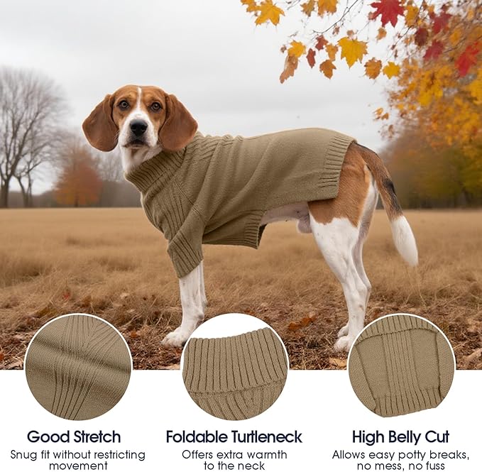 IECOii Great Dane Sweater,5XL Extra Large Sweater for Giant Breed Dogs in Winter,Turtleneck Cold Weather Knit Clothes,Machine Washable,Elastic Pullover for Saint Bernard,Mastiff (Camel,XXXXXL)