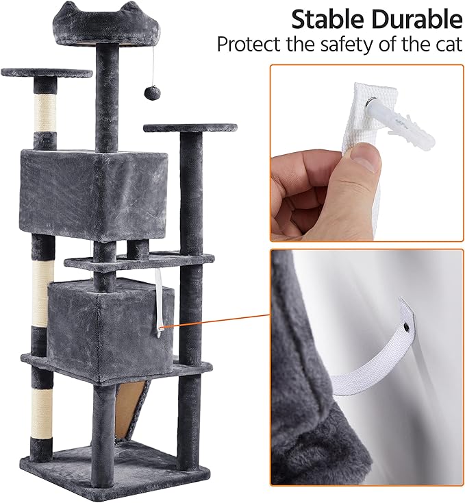 Yaheetech 70in Multi-Level Cat Tree Tall Cat Tower Cat Furniture with Condo, Scratching Posts & Dangling Ball for Indoor Cats Activity Center, Dark Gray