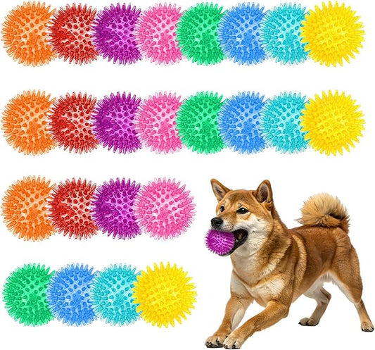 24 Pack 2.5 Inch Squeaky Dog Toy Balls Cleans Teeth and Promotes Dental and Gum Health, Spiky Dogs Chew Toys for Small, Medium & Large Dogs, Small Dog Balls for Aggressive Chewers, 8 Colors