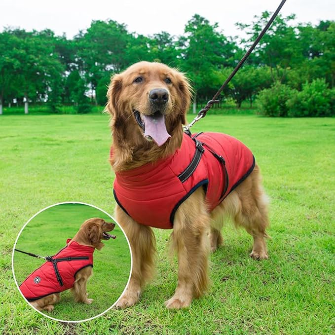 Aiboria Dog Jacket Coat Windproof Warm Pet Fleece Vest Dogs Sweater Padded Vest with Chest Strap Harness Red 4XL