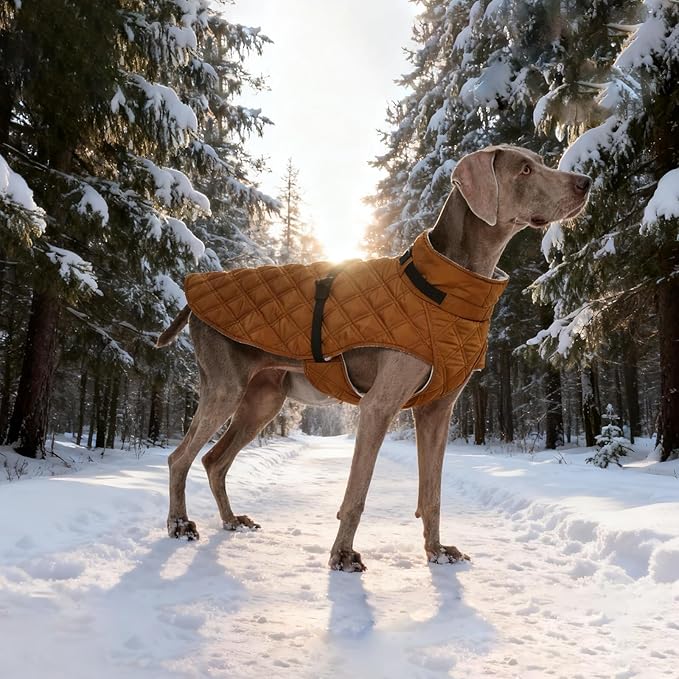 Kuoser Dog Coat Warm Fleece Lining Turtleneck Dog Jacket with Harness Built-in, Adjustable Windproof Cold Weather Coats with Quick Release Buckle Pet Winter Snowsuit for Extra Small Dogs, Khaki XS