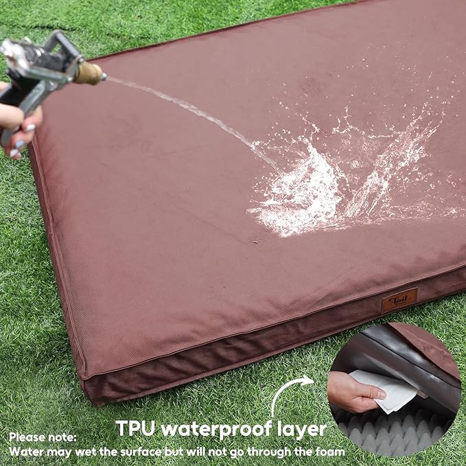 Outdoor Orthopedic Dog Bed for Medium Dogs & Cats, Waterproof Flat Pet Mat with Egg Crate Foam & Washable Removable Oxford Cover, 30x20 Inch, Pink