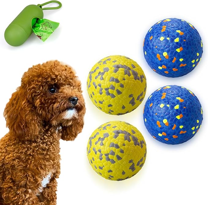 4Pcs Super Bouncy Dog Balls, Fun Indestructible Tennis Balls for Aggressive Chewers, Durable Floating Fetch Toys for Small Dogs with Lifetime Replacement