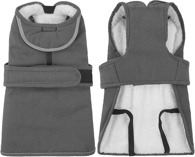 Kuoser Canvas Dog Coat, Warm Dog Jacket Reflective Fleece Pet Cold Weather Coat, Warm Doggie Clothes Waterproof Winter Vest with Zipper Leash Hole for Small Medium Large Dogs, Grey 2XL
