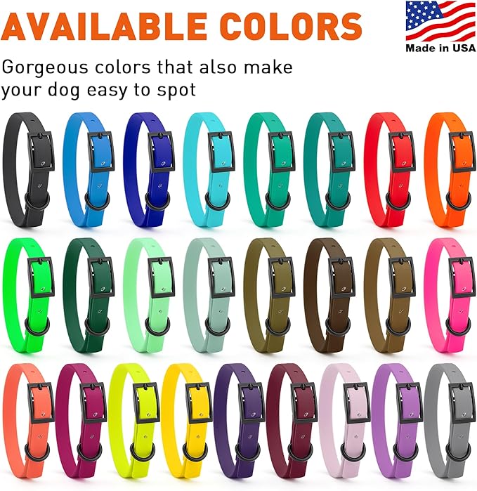 Dogline Biothane Waterproof Dog Collar Strong Coated Nylon Webbing with Black Hardware Odor- Proof for Easy Care Easy to Clean High Performance Fits Small Medium or Large Dogs, Black