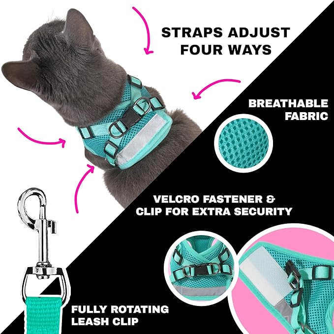 Travel Cat x Jackson Galaxy Harness and Leash Set - Adjustable Fit Mesh Cat Harness with Nylon Leash - Comfort, Escape Proof Harness for Cats, Kitten for Outdoor Walking, Hiking (Medium)
