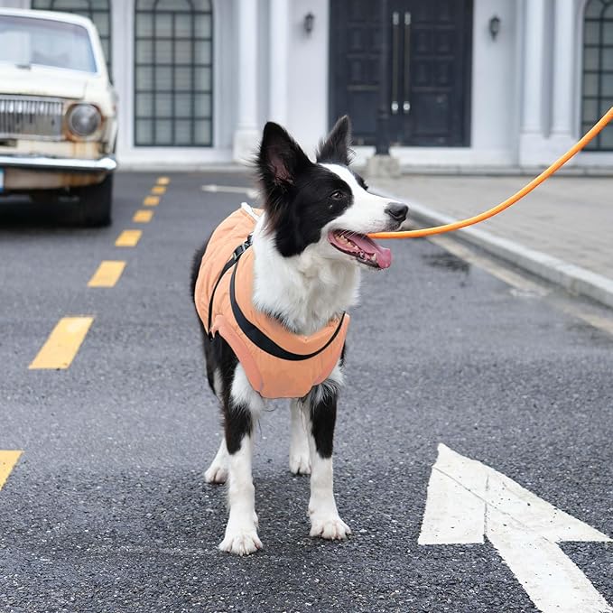 Dog Jacket with Harness,Fleece Lined Warm Puppy Coat for Winter,Soft Windproof Small Dog Vest,LightOrange S