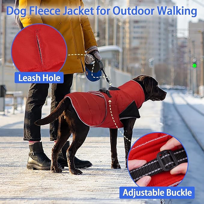 MIGOHI Comfortable Large Dog Coat - Waterproof Dog Coat with Reflective Strips,Windproof XXL Dogs Jacket with Warm Turtleneck, Snow Coats for Large Dogs,Labrador Golden Retriever,2XL,RedBlack