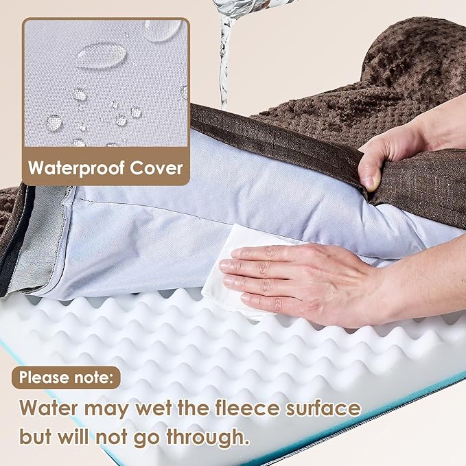 EHEYCIGA Memory Foam Dog Bed Medium Sized Dogs, Waterproof Dog Bed Orthopedic with Washable Removable Cover, Non-Slip Pet Bed Couch for Crate, 30x20x6 Inches, Brown