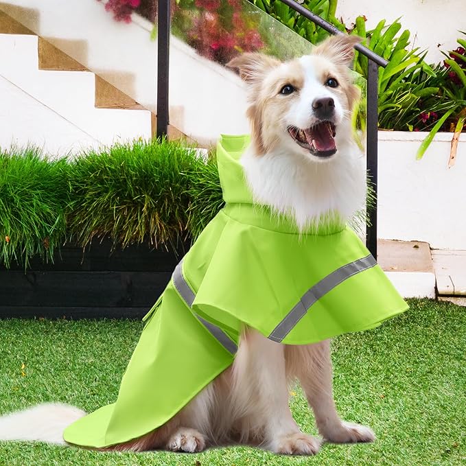 NACOCO Large Dog Raincoat Adjustable - Pet Water Proof Clothes Lightweight Rain Jacket Poncho Hoodies with Strip Reflective (XXXL, Green)