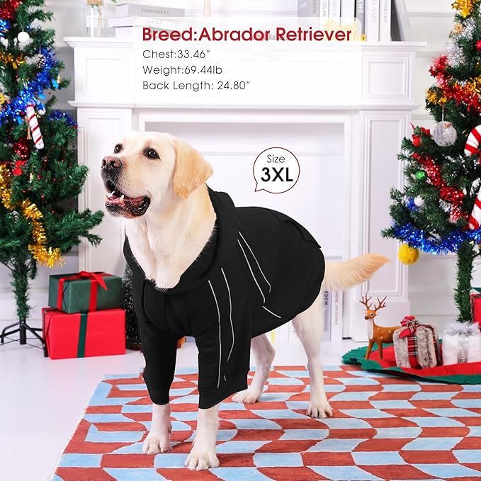 ASENKU Cozy Dog Hoodie，Soft Sweater with Adjustable Hood, Back Pocket and Leash Access Hole，Warm Reflective Sweatshirt for Cold Weather（Black，M