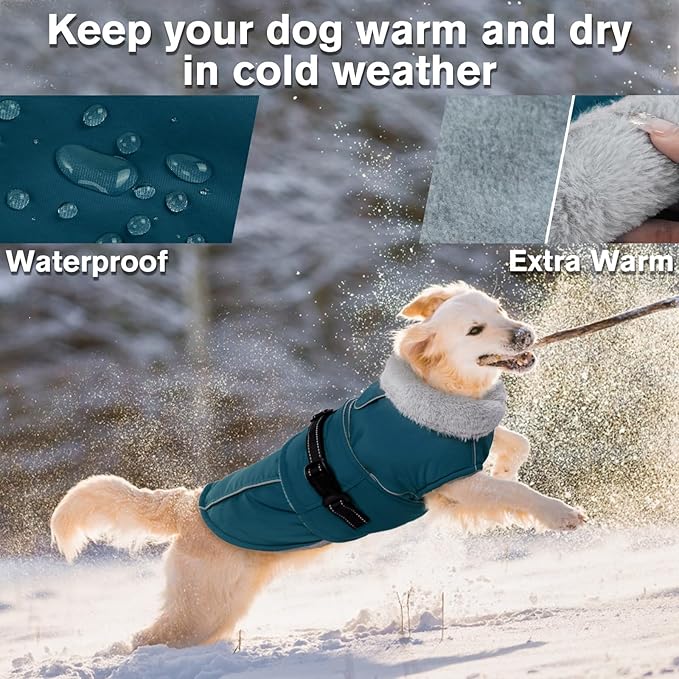 Lelepet Warm Dog Coats for Extra Large Dogs Waterproof Dog Winter Jacket Reflective Pet Fleece Vest Windproof Cold Weather Coats with Adjustable Buckle & Leash Hole, Dark Green, XXXL