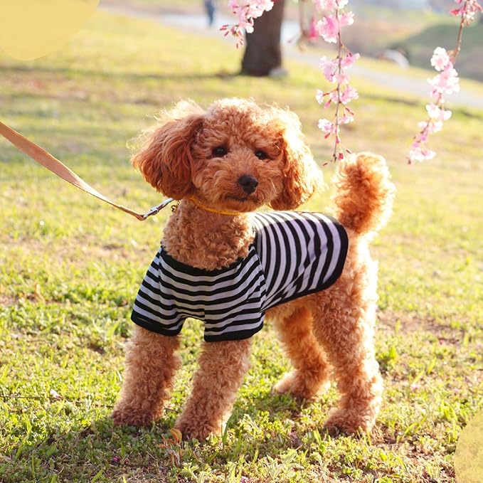 Geyoga 6 Pieces Dog Striped T-Shirt Cotton Breathable Pet Apparel Colorful Puppy Sweatshirt Clothes for Small to Medium Dogs Puppy (Dark Color,L)
