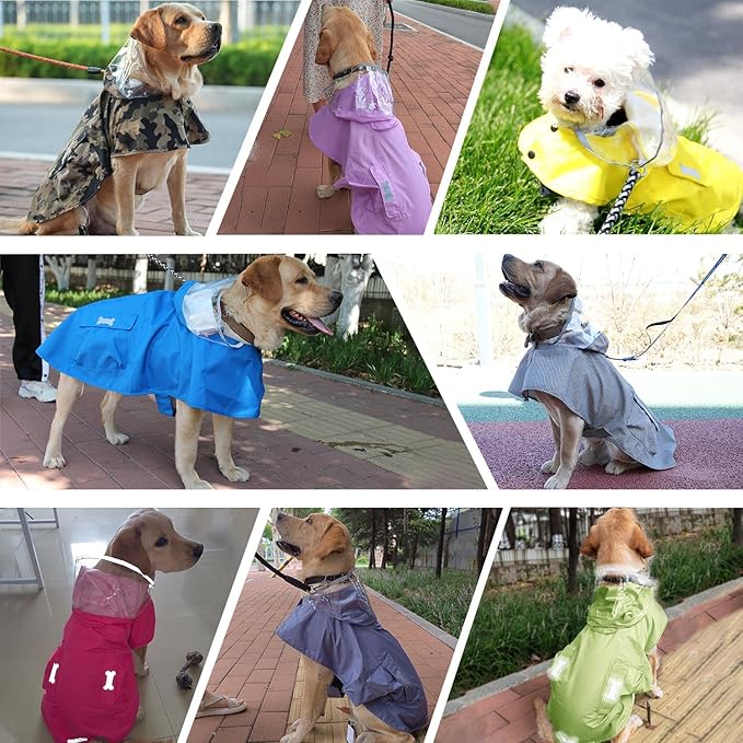 Waterproof Dog Raincoat, Adjustable Reflective Lightweight Pet Rain Clothes with Poncho Hood (Gold Cheery Blossoms Pink, X-Large)