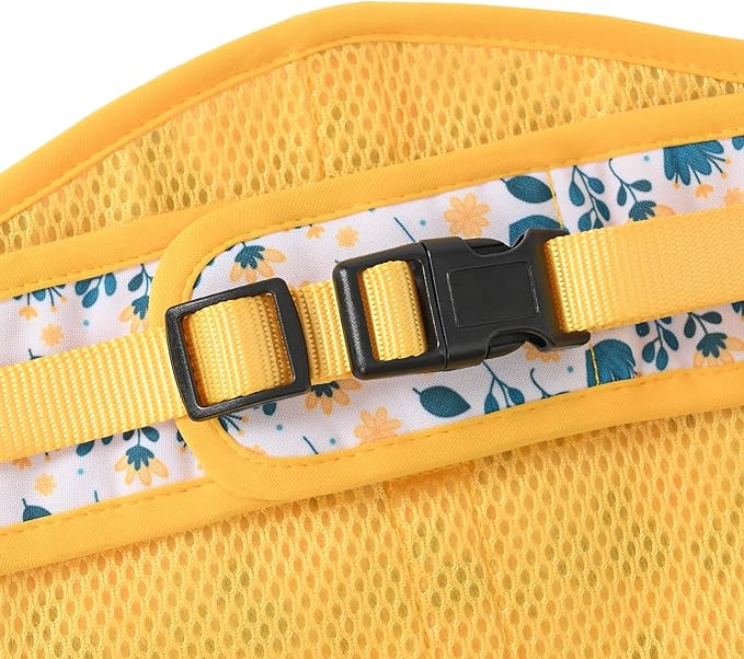 Mile High Life Dog Harness, Air Mesh Floral Vest Harness for 20 lbs Small Dogs & Cats, Easy Get on Adjustable Easy Closures Both Neck and Chest(Yellow Flower, M Chest 18"-20")