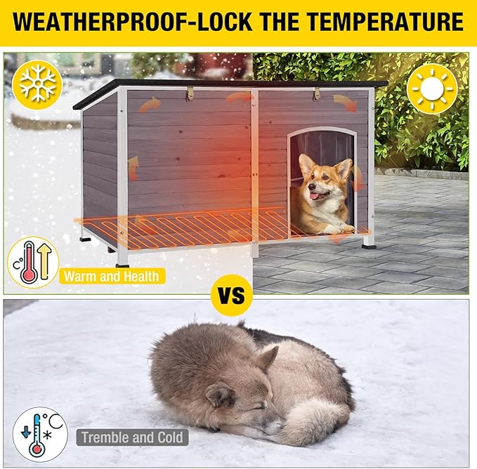 Aivituvin Outdoor Heated Dog House 59" Extra Large Insulated Dog Kennel with Insulation Liner & Heating System for Winter,All-Around Iron Frame Cage,Grey