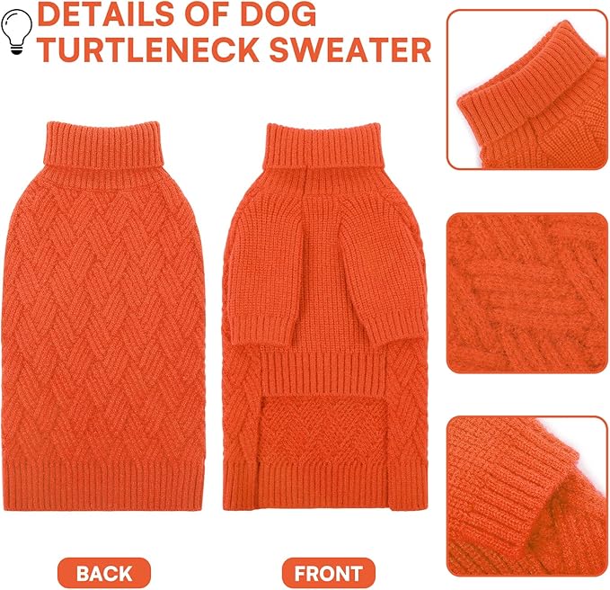 KOESON Extra Large Dog Sweater, Warm Soft XL Dog Sweater, Turtleneck Big Sweater for Large Dogs Girls and Boys, Cable Knitted Pet Knitwear with Sleeves for Fall, Winter and Spring, Orange, XLarge