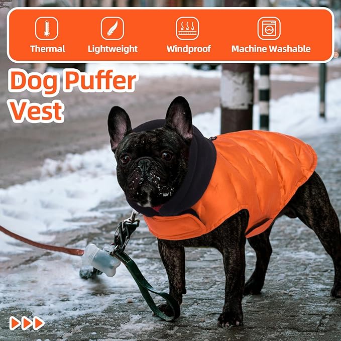 Nanaki Large Puffer Jacket for Dogs for Cold Weather-Warm Dog Winter Jacket with Leash Hole, Lightweight Windproof Puffer Vest with Hood for Outdoor Activities, Snowsuit Halloween Christmas, Orange