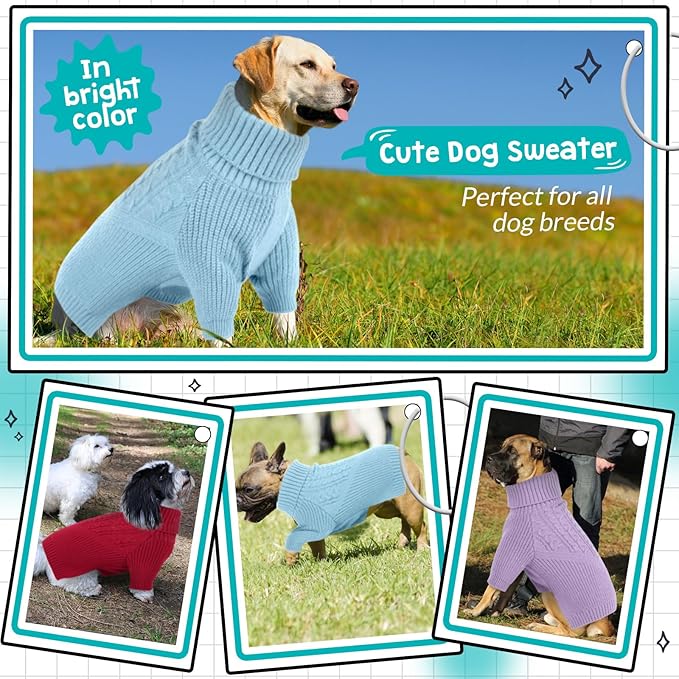 Queenmore XXL Dog Sweater, Dog Sweaters for Large Dogs Girl or Boy, Dog Christmas Sweaters XXL, Winter Big Dog Sweatshirt Knitwear, Pet Chunky Warm Coat for Small Medium Size Dogs, Blue XXL