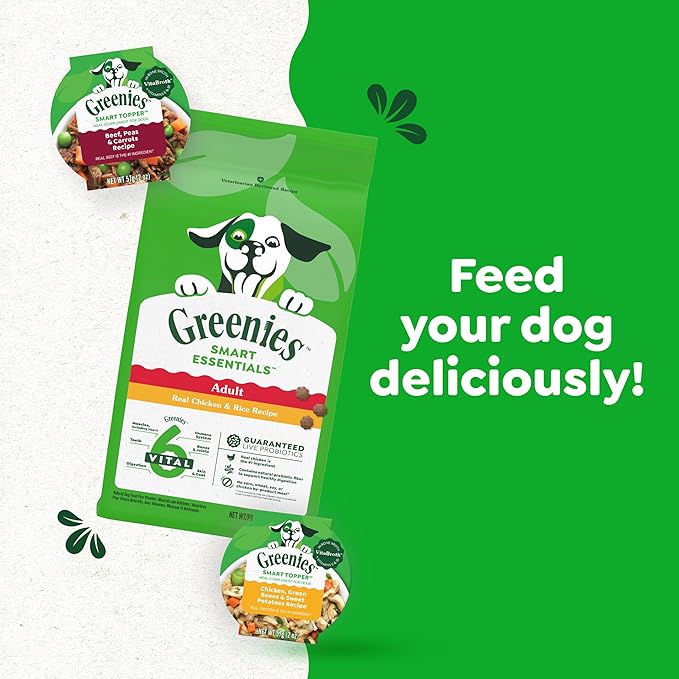 Greenies Smart Topper High Protein Wet Mix-in for Dogs, Chicken, Green Beans & Sweet Potatoes Recipe in Vitabroth Broth - Bone Broth + Vitamins E & B1, 10 Count