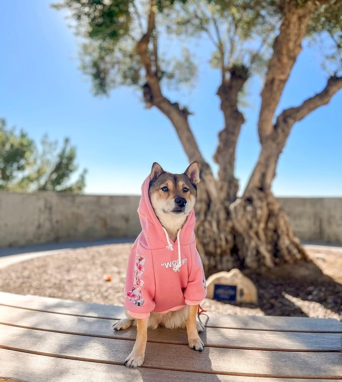 ChoChoCho Woof Dog Hoodie, Designer Dog Hoodies for Small Medium Large Breeds, Art Collection Dog Sweatshirts, Street Drawstring Hoodies Outfit Clothes for Puppy Puppies (5XL, Sakura/Pink)