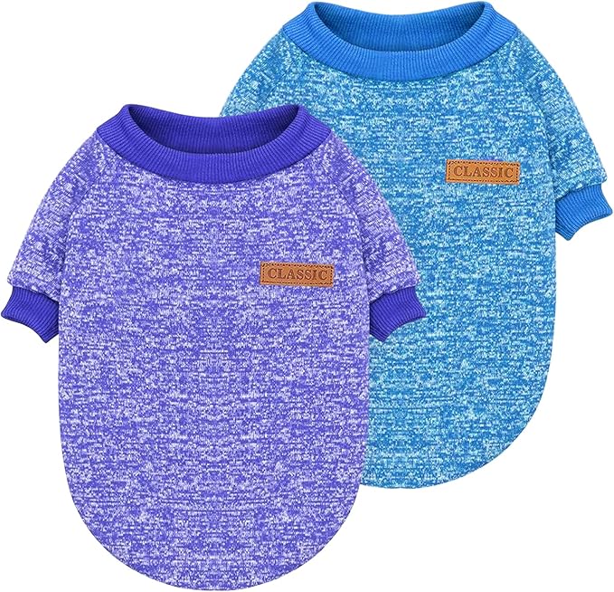 2 Pieces Pet Dog Classic Knitwear Sweater, Fleece Coat for Small,Medium Dogs,Warm Pet Dog Cat Clothes,Soft Puppy Customes for Chihuahua Yorkshire Tzu (Blue Dark Navy,L)