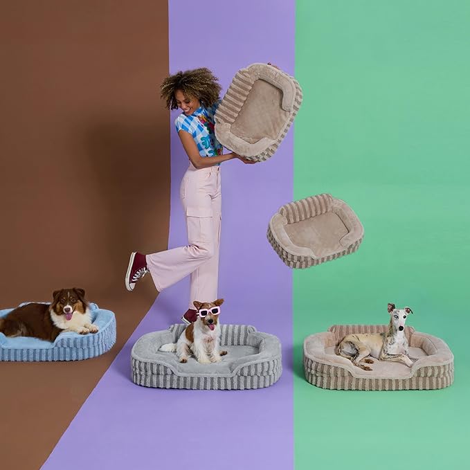 LE SURE Cute XL Dog Beds, Orthopedic Waterproof Dog Bed for Extra Large Dogs, High Back Non-Slip Bottom and Egg-Crate Foam Big Pet Couch Sofa with Washable Removable Cover, Hazel