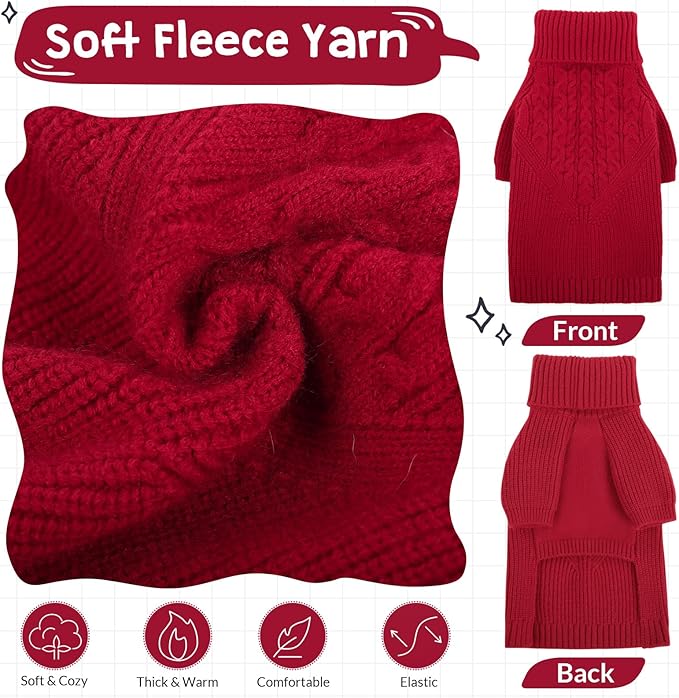 Queenmore Dog Sweater, Puppy Sweater for Small Dogs,Warm Winter Fall Dog Sweaters for Dog Girls Boys, Solid Turtleneck Knit Sweater for Large Medium Dogs,Long Sleeves Christmas Dog Sweater Red,S