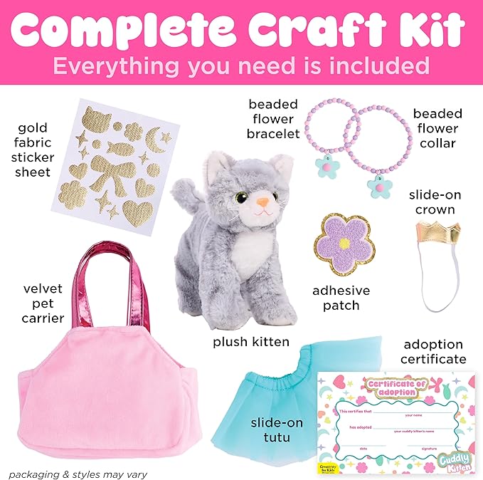 Creativity for Kids Cuddly Kitten Kit | Adopt, Accessorize & Decorate a Plush Pet | Toddler Purse & BFF Jewelry Gift for Girls | Encourages Imaginative Play & Fine Motor Skills (Ages 4+)