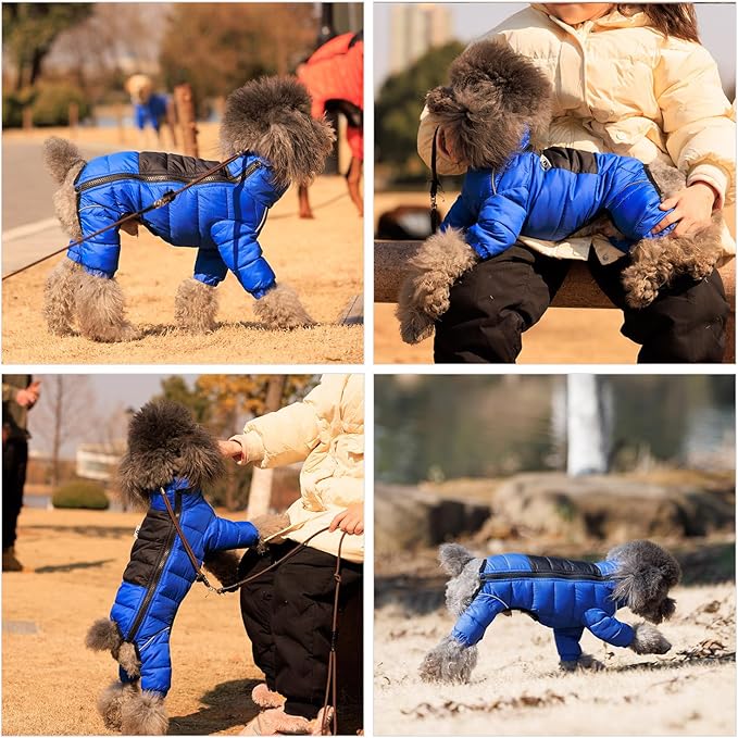 Dog Coat Dog Warm Jacket, 4 Legs Covered Waterproof Windproof Reflective Warm Dog Vest, Zippered Adjustable Outdoor Dog Snow Jacket for Small Medium Large Dogs Blue XXL
