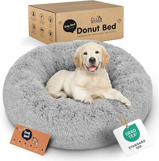 Donut Dog Bed - Premium Comfort for Anxiety Relief - Fluffy & Calming Design with Ultra-Plush Support | Cozy Round Dog Bed with Super Soft Circle Style (Size S Grey)