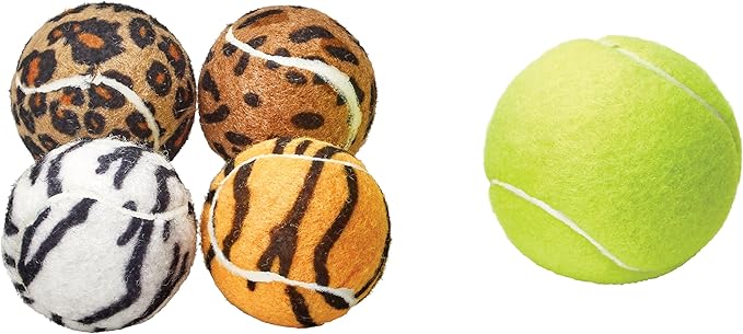 TOURNA Unique Sports Small Dog Animal Print Mini Tennis Fetch Balls, Squeaker Ball Dog Toy 18 Pack