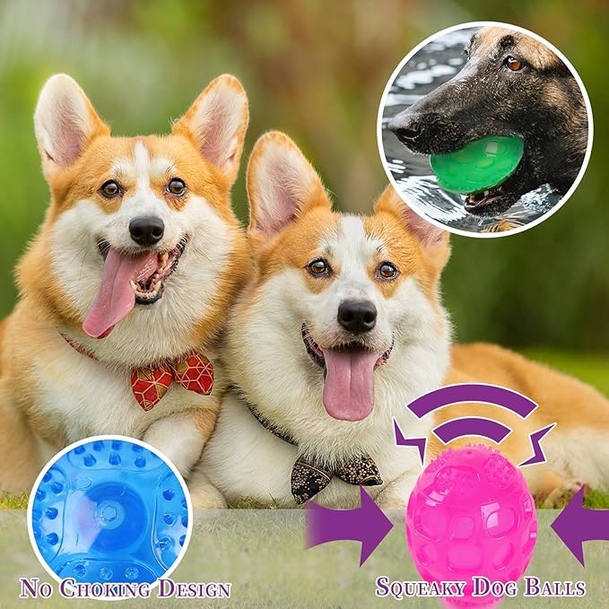 3'' Squeaky Dog Toy Balls for Lagre Medium Breed, Indestructible Dog Balls for Playing, Fetching & Retrieving, Durable Aggressive Chewers, 2 PCS Red+Purple