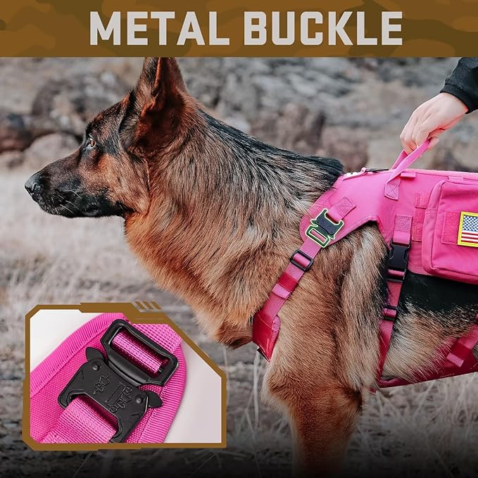 Forestpaw Dog Harness Medium Sized,Tactical Dog Harness with Handle,No Pull Military Style Service Dog Vest with Pockets Adjustable for Medium Large Dogs,Hot Pink,Chest 21.5-45"