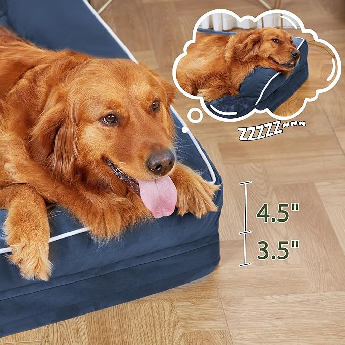 Orthopedic Dog Beds for Extra Large Dogs, Waterproof Egg Crate Foam XL Dog Bed with Sides 45 * 35Inch, Big Dogs Couch Beds with Removable Washable Cover and Nonskid Bottom, Navy Blue