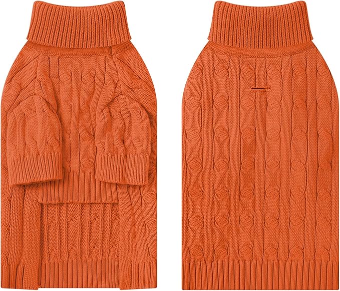 Small Dog Thermal Pullover Sweater, Classic Turtleneck Cable Knitwear Dog Clothes for Cold Weather Warm Pet Clothes for Chihuahua, Bulldog, Dachshund, Pug Orange X-Large