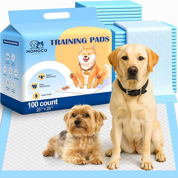 MoMoCo Puppy Pads, 23"x23"-100 Count Dog Pads, Super Absorbent Extra Large Disposable Dogs Training Pads , Leak-Proof, Quick-Drying Dogs Potty Pads for Doggies Puppies