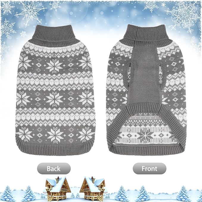 KOOLTAIL Cable Knit Dog Sweater Turtleneck, Cold Weather Pullover Classic Knitwear, Snowflake Pattern Thick Warm Winter Pet Clothes,Dog Christmas Sweater for Small Medium Large Dogs,Grey S