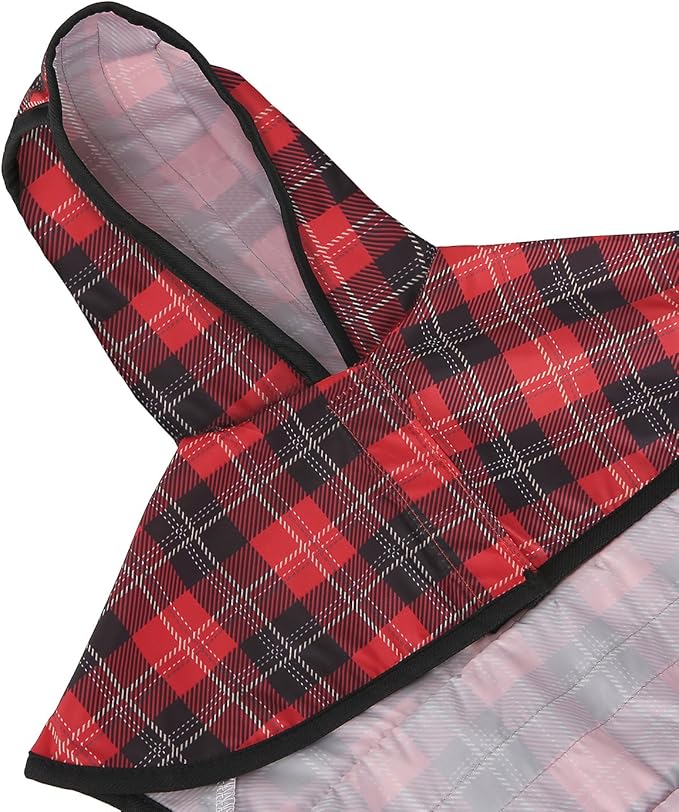 HDE Dog Raincoat Jacket Reflective Adjustable Hooded Pet Poncho Rain Coat with Leash Hole for Small to X-Large Dogs Plaid - M