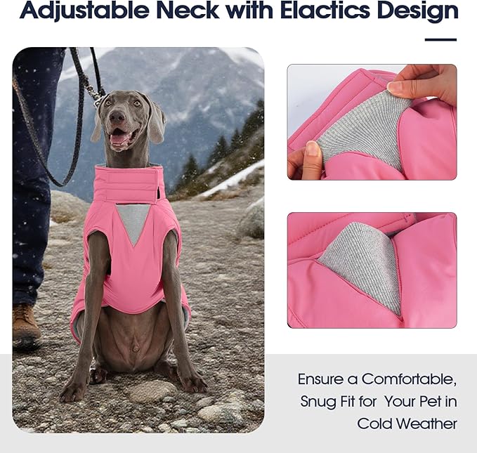 IECOii Winter Dog Coat - Reflective, Adjustable & Windproof Winter Jackets with Quick-Release Buckles, Lightweight & Soft & Warm Fleece Lined Vest for Daily Walks, Waterproof, Pink, Size 4XL
