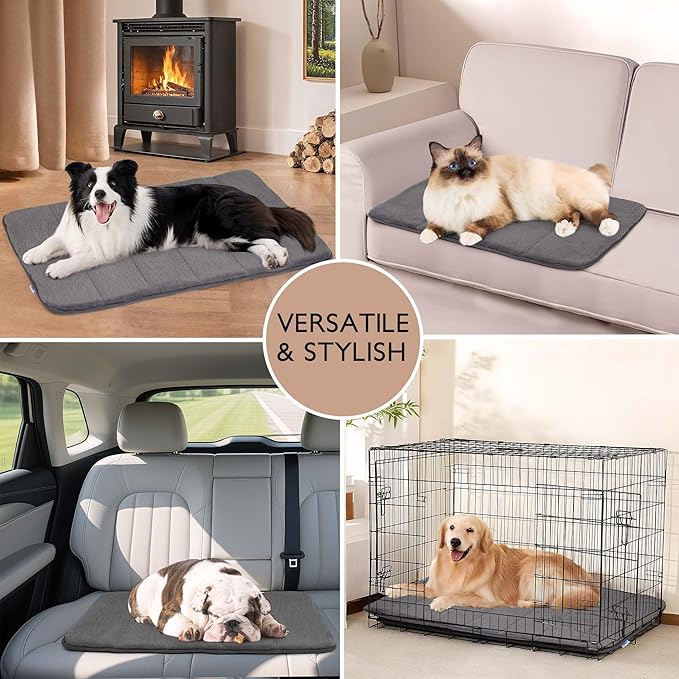 Dog Crate Pad for Small Dogs - 24x18 Orthopedic Dog Bed with Memory Foam, Washable Water-Resistant Soft Pet Mat with Non-Slip Bottom, Grey