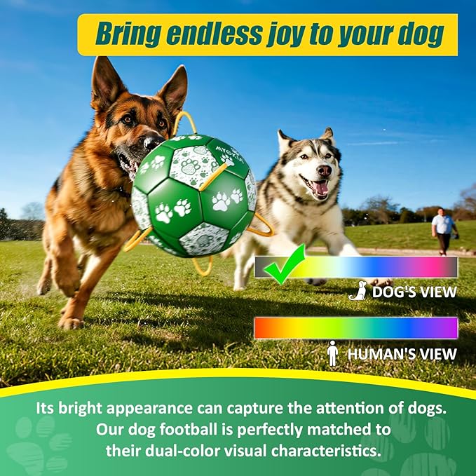 Size 3 Interactive Dog Football with Strap,Green & White, Eye-Catching Paw Design, Ideal Outdoor Training Pet Toy, Perfect Choice for Medium & Large Dogs' Playtime