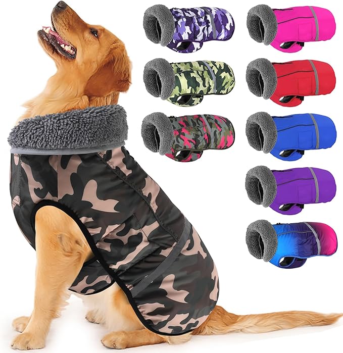 Dogcheer Warm Dog Coat, Waterproof Dog Jacket Christmas Puppy Winter Coat with Buckle, Reflective Adjustable Pet Snow Jacket Fleece Sweater for Small Medium Large Dogs - Dusty Pink Camo, M