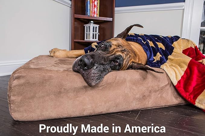 Barker Beds Giant Orthopedic Dog Bed for Large Dogs - 7" Thick Washable Big Dog Bed with Headrest - XL Water-Resistant Mattress - Durable Microsuede Cover - Comfy Pet Bed (Khaki)
