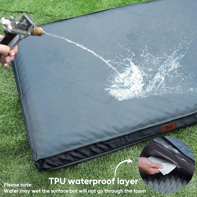 Outdoor Extra Large Dog Crate Bed, XXL Waterproof Dog Bed for Giant Breeds Dogs, 47x29 Inch Orthopedic Egg Crate Foam Pet Mat with Removable Cooling Cover, Blue