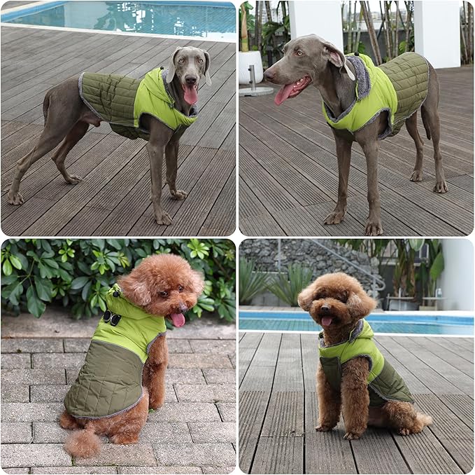 Detachable Hooded Dog Coat with Harness for Medium Dogs,Super Warm Fleece Puppy Jacket for Cold Winter Doggie Coats,Green L