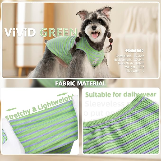 Koneseve Dog Shirts 2 Pack Breathable Sleeveless Vest, Stretchy & Soft, Purple & Vivid Green, Size M