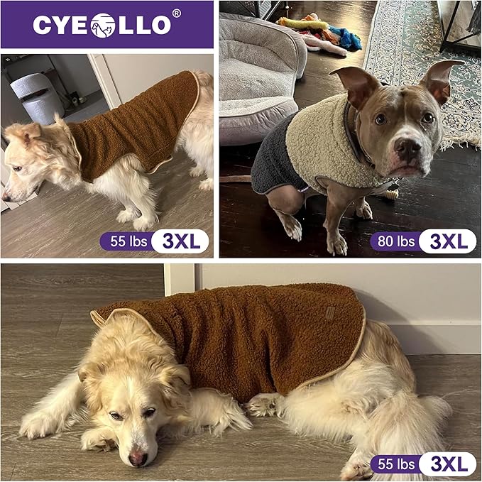 cyeollo Warm Dog Coat Sherpa Reversible Fleece Winter Dog Jackets Sweater Vest for Large Dogs Female, Soft Cold Weather Pet Clothes, Rose Red XXXL
