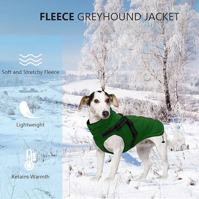 Geyecete Winter Warm Coat Waterproof Dog Winter Jacket with Harness Traction Belt,Pet Outdoor Jacket Dog Autumn and Winter Clothes for Medium, Small Dog-Green-S